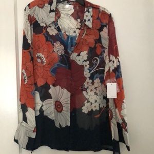 Long sleeve silk floral blouse